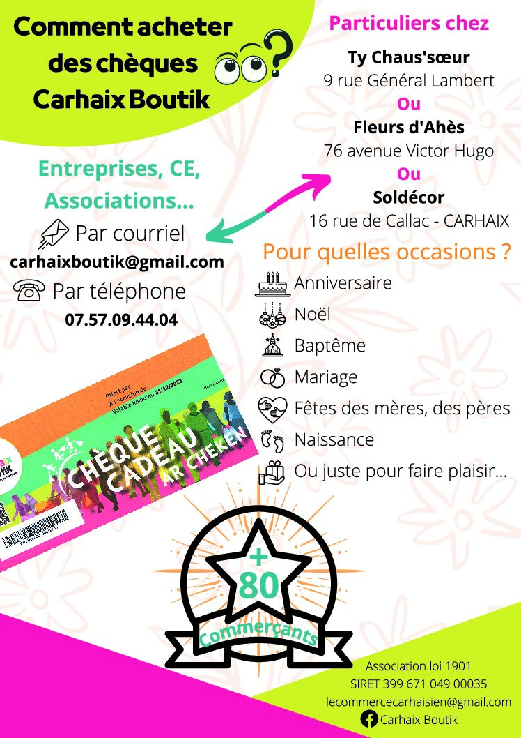 Carhaix Boutik Comment et Où acheter les chèques cadeaux